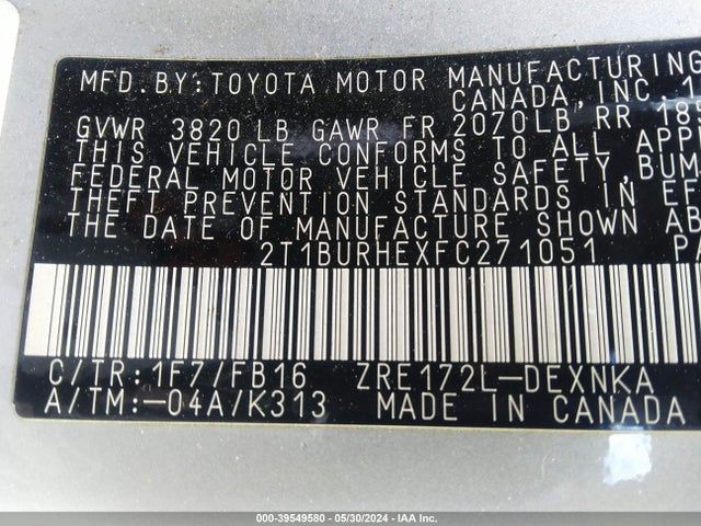 Toyota COROLLA LE 2015 2T1BURHEXFC271051 Image 9