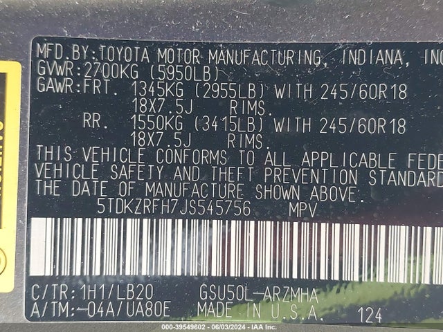 Toyota Highlander Xle 2018 5TDKZRFH7JS545756 Image 9