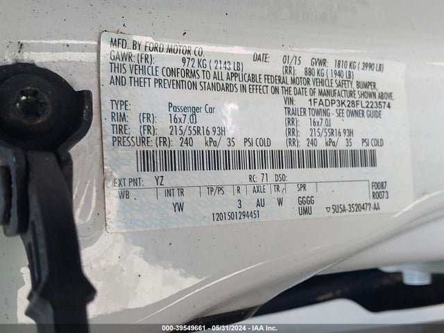 Ford FOCUS SE 2015 1FADP3K28FL223574 Image 9