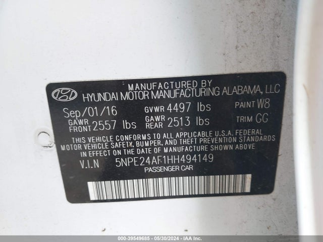 Hyundai Sonata 2017 5NPE24AF1HH494149 Image 9