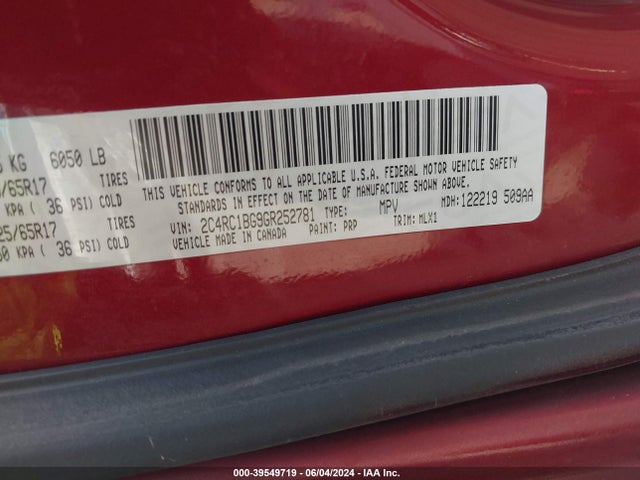 2C4RC1BG9GR252781 Chrysler Town & Country Touring