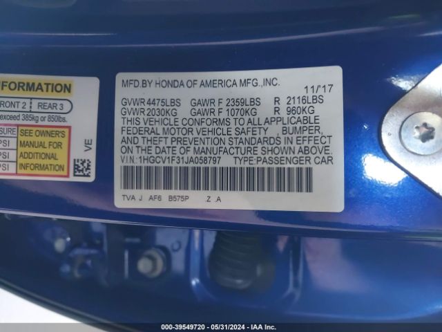 1HGCV1F31JA058797 Honda Accord Sport