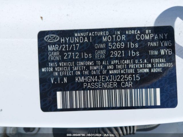 KMHGN4JEXJU225615 Genesis G80 3.8