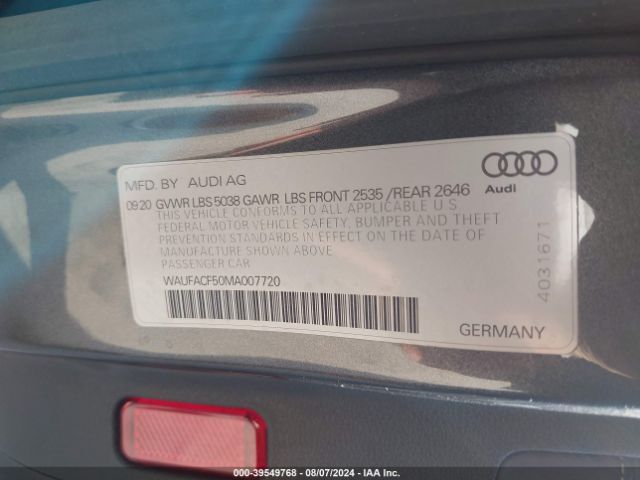 WAUFACF50MA007720 Audi A5 Sportback Premium Plus 45 Tfsi Quattro S Tronic
