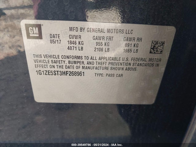 Chevrolet MALIBU 1LT 2017 1G1ZE5ST3HF268961 Image 9