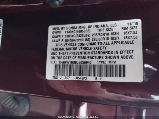 7FARW1H80JE056940 Honda Cr-v Ex-l/ex-l Navi