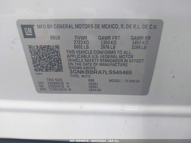 3GNKBBRA7LS545465 Chevrolet Blazer Fwd 1lt