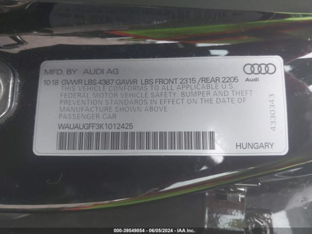 WAUAUGFF3K1012425 Audi A3 40 Premium/40 Titanium Premium
