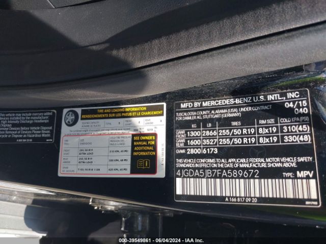 4JGDA5JB7FA589672 Mercedes-Benz ML 350
