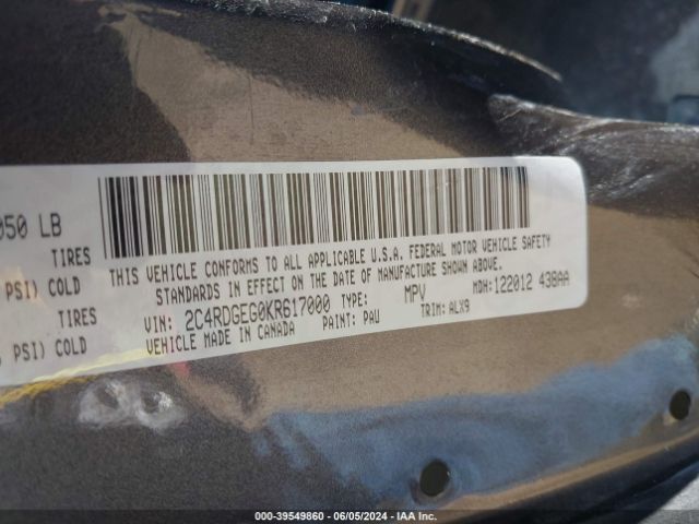 2C4RDGEG0KR617000 Dodge Grand Caravan Gt