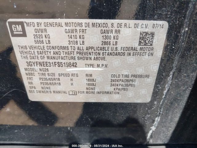 3GYFNEE31FS519842 Cadillac Srx Luxury Collection