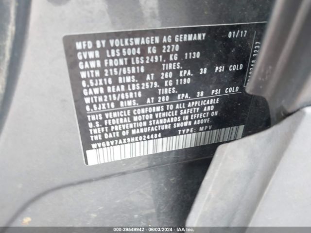 WVGBV7AX9HK024484 Volkswagen Tiguan 2.0t/2.0t S