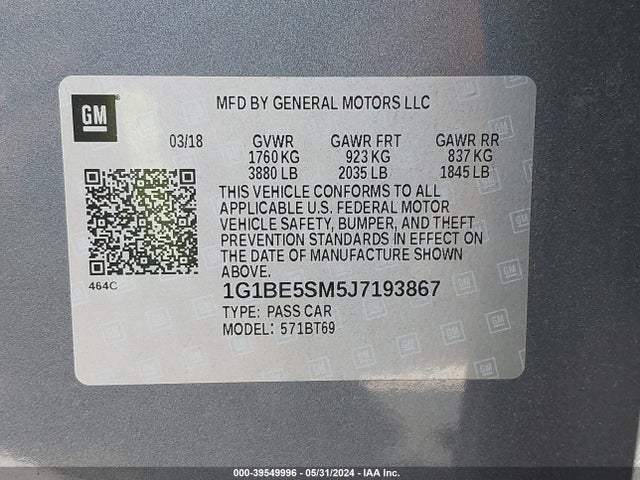 Chevrolet Cruze Lt Auto 2018 1G1BE5SM5J7193867 Image 9