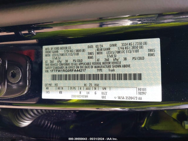 Ford F-150 Raptor 2024 1FTFW1RG0RFA44217 Image 9