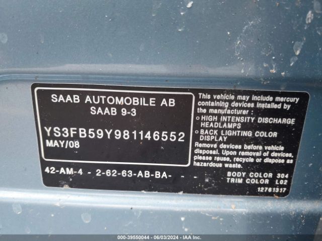 2008 SAAB 9-3 YS3FB59Y981146552 Photo 8