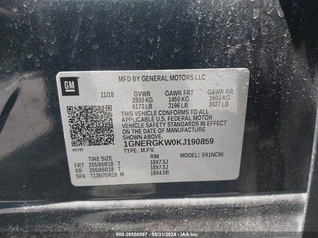 Chevrolet Traverse 1lt 2019 1GNERGKW0KJ190859 Image 9