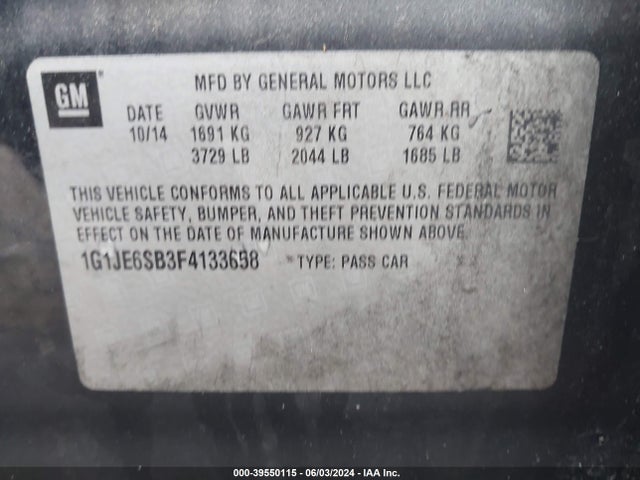 Chevrolet Sonic Ltz Auto 2015 1G1JE6SB3F4133658 Image 9