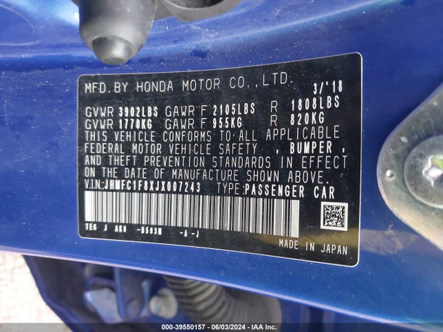 Honda Civic Ex-l 2018 JHMFC1F8XJX007243 Image 9