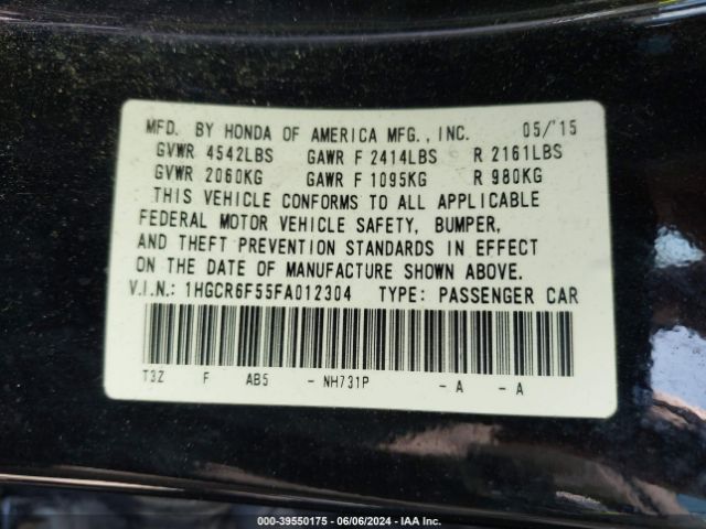 1HGCR6F55FA012304 Honda Accord Hybrid Ex-l
