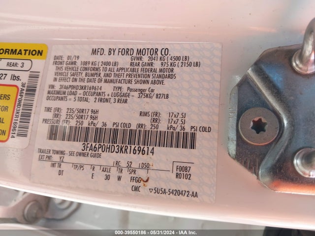 Ford FUSION SE 2019 3FA6P0HD3KR169614 Image 9