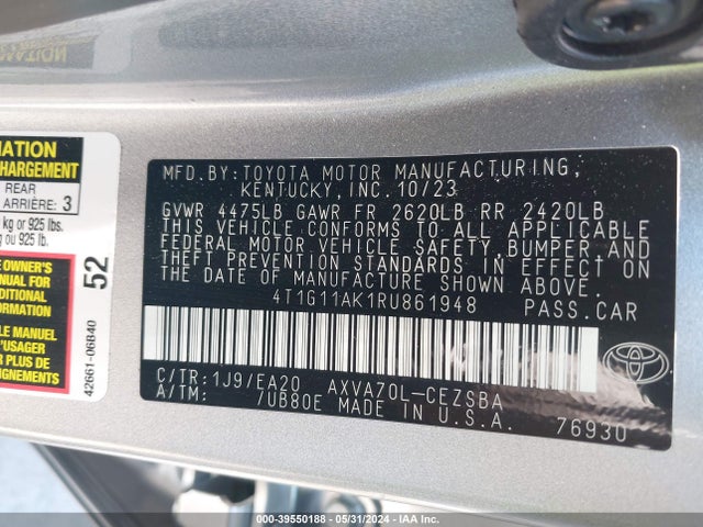 Toyota CAMRY SE 2024 4T1G11AK1RU861948 Image 9