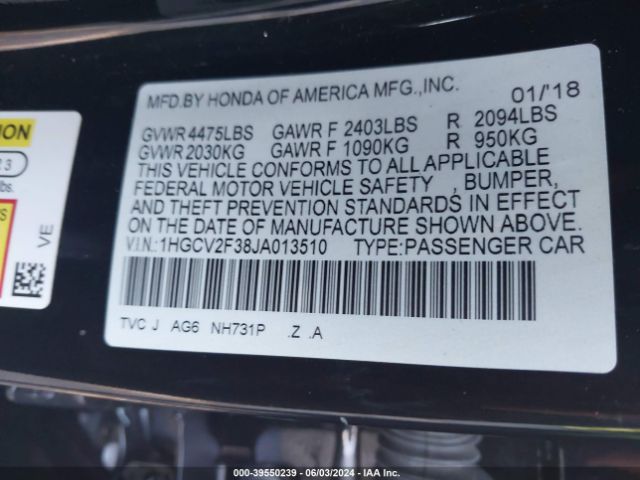 1HGCV2F38JA013510 Honda Accord Sport 2.0t