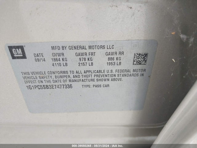 Chevrolet Cruze 1lt Auto 2014 1G1PC5SB3E7477336 Image 9