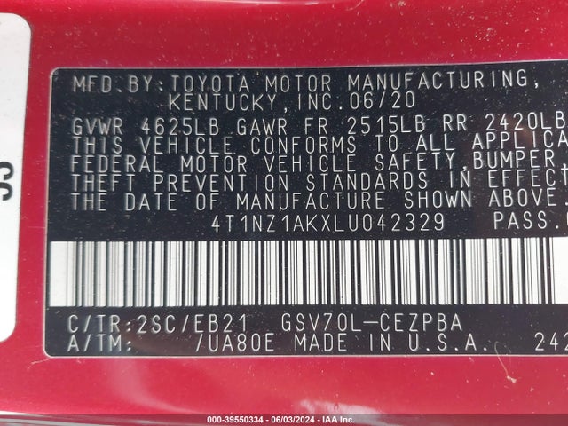 Toyota CAMRY TRD 2020 4T1NZ1AKXLU042329 Image 9