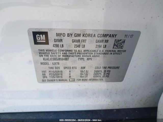 KL4CJCSB3JB584887 Buick Encore Essence