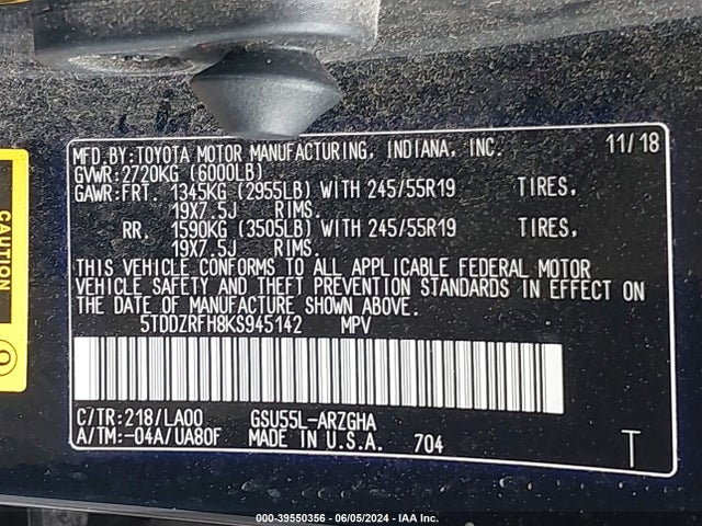 Toyota Highlander Limited Platinum 2019 5TDDZRFH8KS945142 Image 9