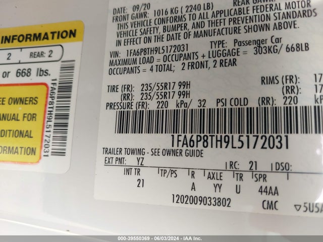 Ford Mustang Ecoboost Fastback 2020 1FA6P8TH9L5172031 Image 9