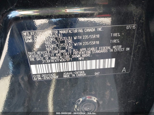 Toyota Rav4 Limited 2015 2T3DFREV7FW367071 Image 9