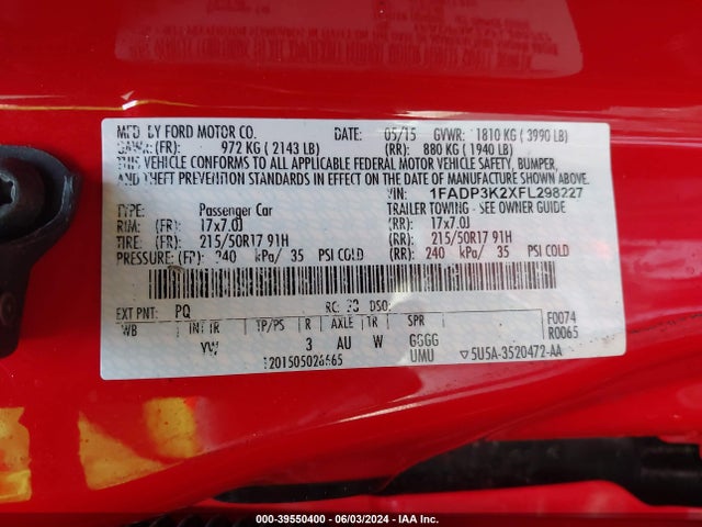 Ford FOCUS SE 2015 1FADP3K2XFL298227 Image 9