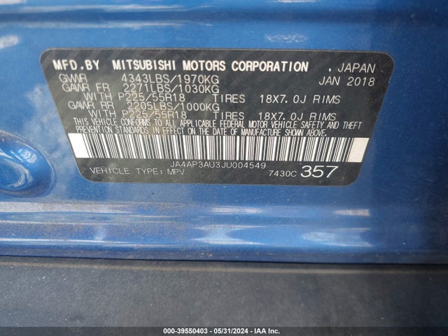 2018 MITSUBISHI OUTLANDER SPORT JA4AP3AU3JU004549 Photo 8