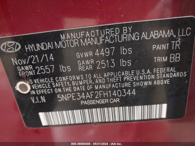 Hyundai Sonata Limited 2015 5NPE34AF2FH140344 Image 9