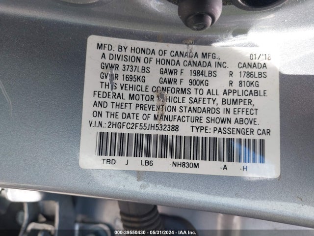 Honda Civic Lx 2018 2HGFC2F55JH532388 Image 9