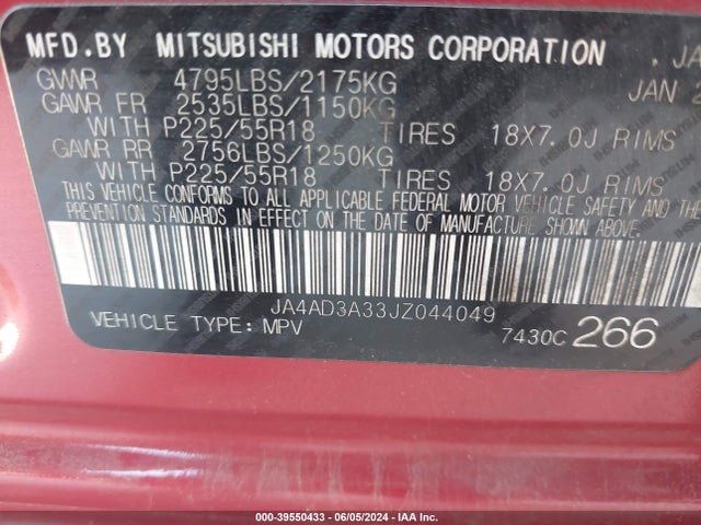 Mitsubishi Outlander Le 2018 JA4AD3A33JZ044049 Image 9