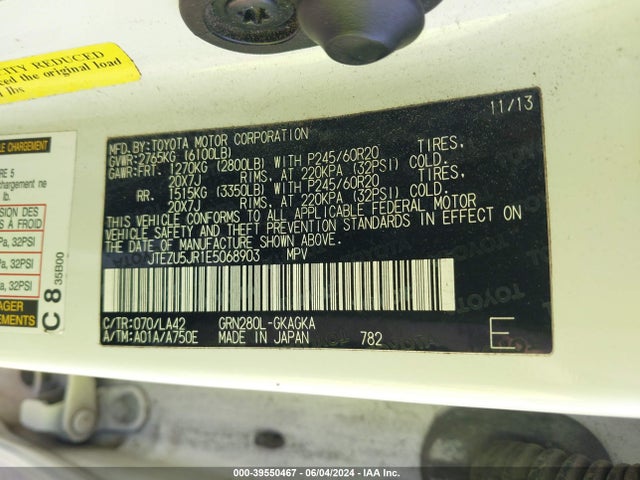JTEZU5JR1E5068903 Toyota 4runner Limited