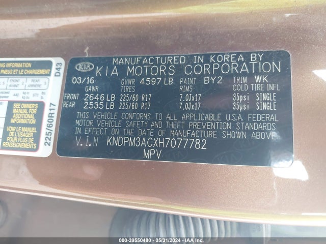 KIA Sportage Lx 2017 KNDPM3ACXH7077782 Image 9