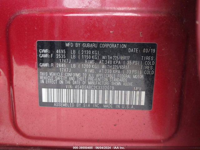 Subaru Outback 2.5i 2019 4S4BSABC2K3332079 Image 9