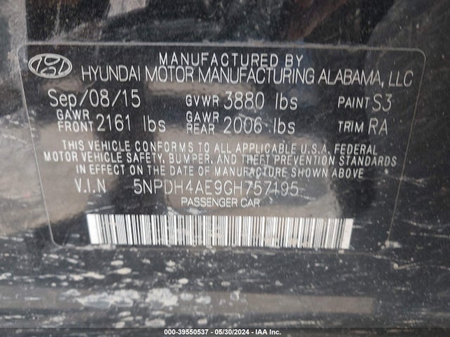Hyundai ELANTRA SE 2016 5NPDH4AE9GH757195 Image 9