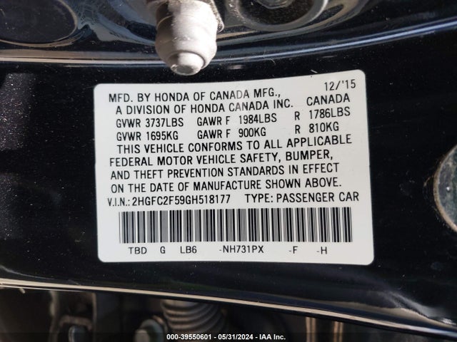 Honda Civic Lx 2016 2HGFC2F59GH518177 Image 9