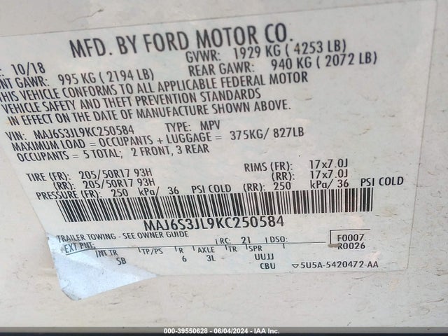 Ford Ecosport Ses 2019 MAJ6S3JL9KC250584 Image 9