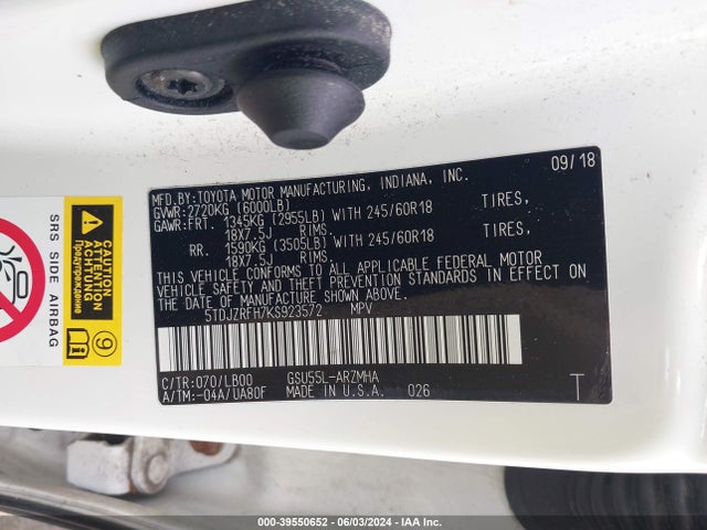 Toyota Highlander Xle 2019 5TDJZRFH7KS923572 Image 9