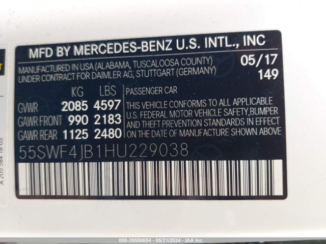 55SWF4JB1HU229038 Mercedes-Benz C 300 Luxury/sport