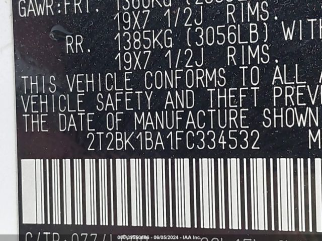 2T2BK1BA1FC334532 Lexus RX 350