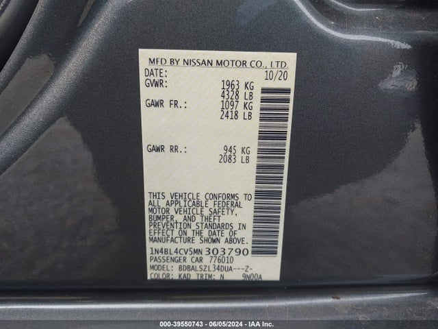 Nissan Altima Sr Fwd 2021 1N4BL4CV5MN303790 Image 9
