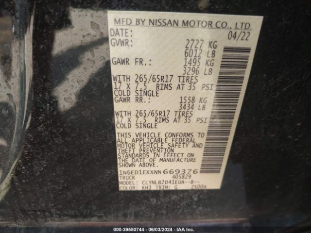 1N6ED1EKXNN669376 Nissan Frontier Sv 4x4
