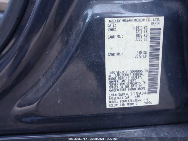 Nissan Altima 2.5 Sv 2015 1N4AL3AP4FC115934 Image 9