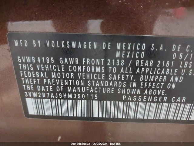 3VW2B7AJ9HM390119 Volkswagen Jetta 1.4t S